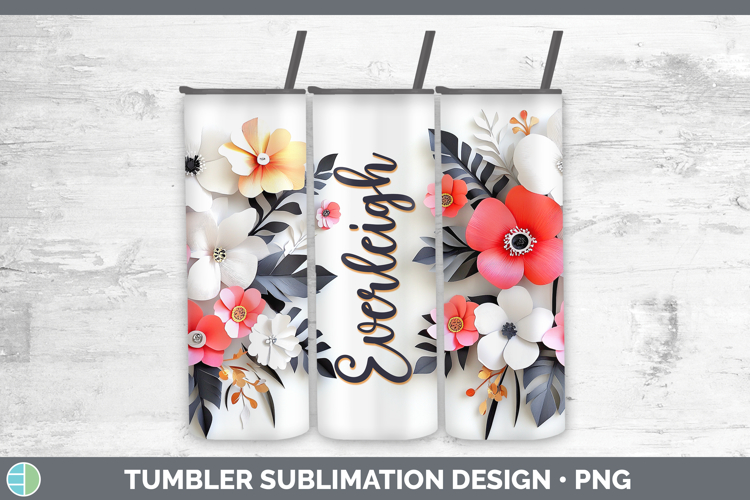 Add Name 3D Flowers Tumbler Sublimation 20 oz Skinny Tumbler