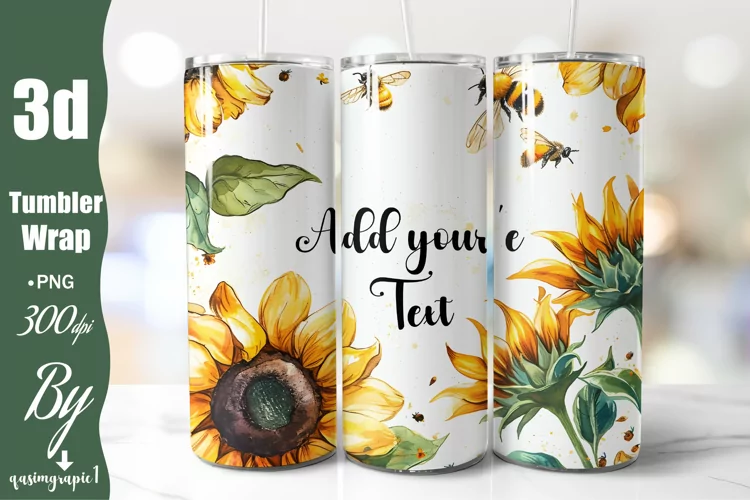 Watercolor Sunflower Bee 20 oz Tumbler Design