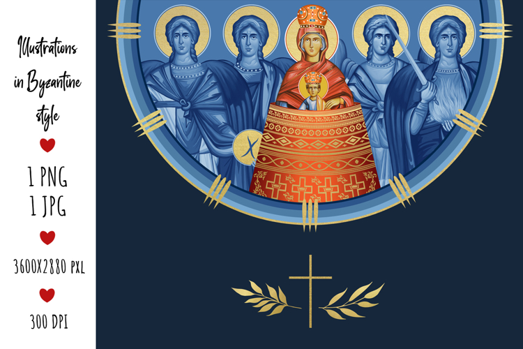 Blessed Virgin Mary and Four Cardinal Points Illustration