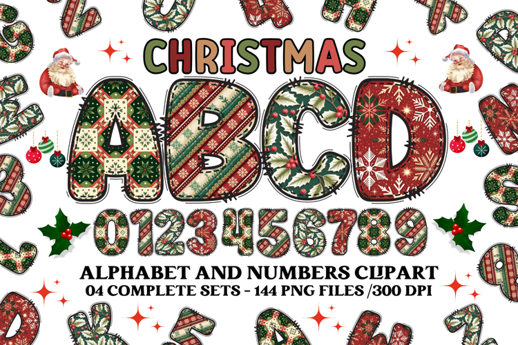 Christmas Alphabet png clipart, christmas letters doodle