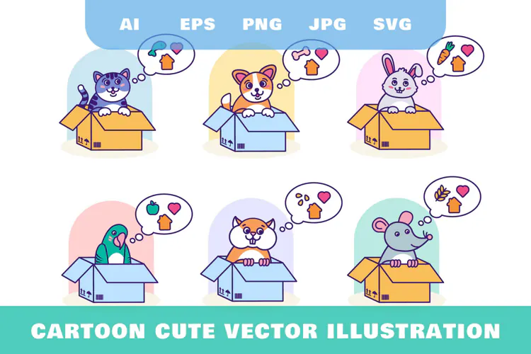 Adopt Pet Outline Cute Animal Illustrations