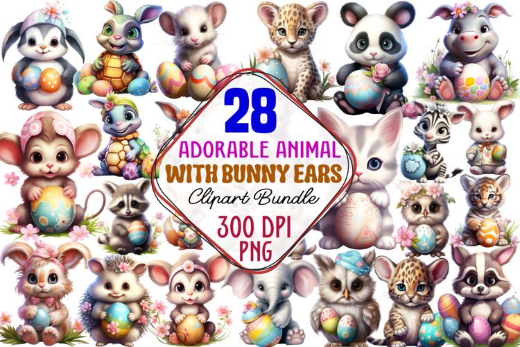 Adorable Animal With Bunny Ears Clipart Bundle, Animal With Bunny Ears, Bunny Ears Animal, Easter Clipart Bundle, Easter Watercolor, Watercolor Easter, Easter Clipart, Easter PNG, Easter Sublimation, Spring Watercolor, Watercolor Spring, Spring Bunny, Spr