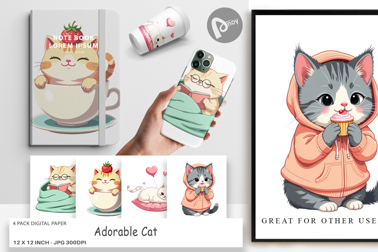 Digital Paper Adorable Cat