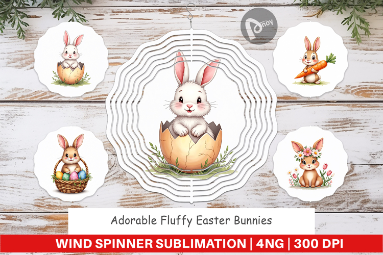 Fluffy Easter Bunnies Wind Spinner