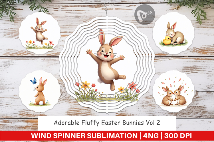 Fluffy Easter Bunnies Wind Spinner