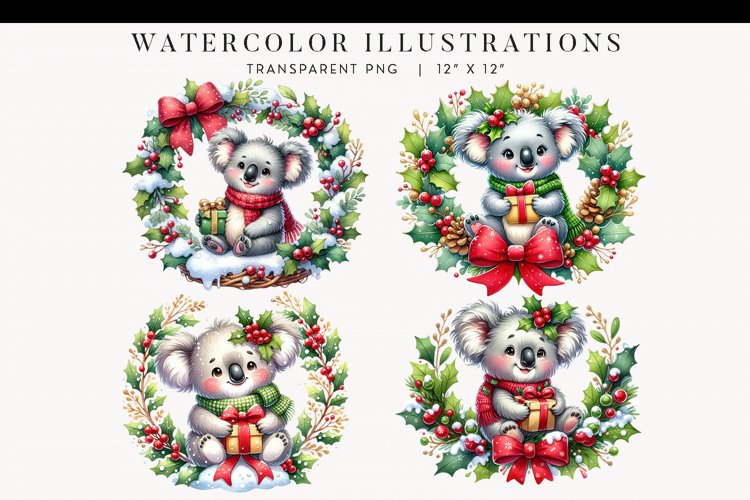 Adorable Watercolor Koala Christmas PNG