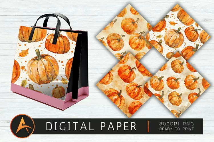 Watercolor Pumpkin Pattern Digital Paper