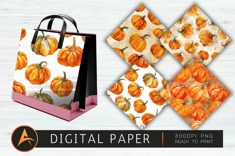 Watercolor Pumpkin Pattern Digital Paper