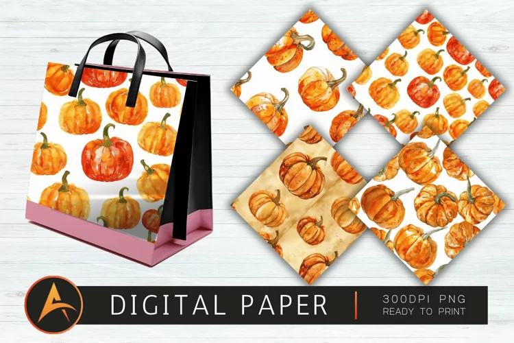 Watercolor Pumpkin Pattern Digital Paper