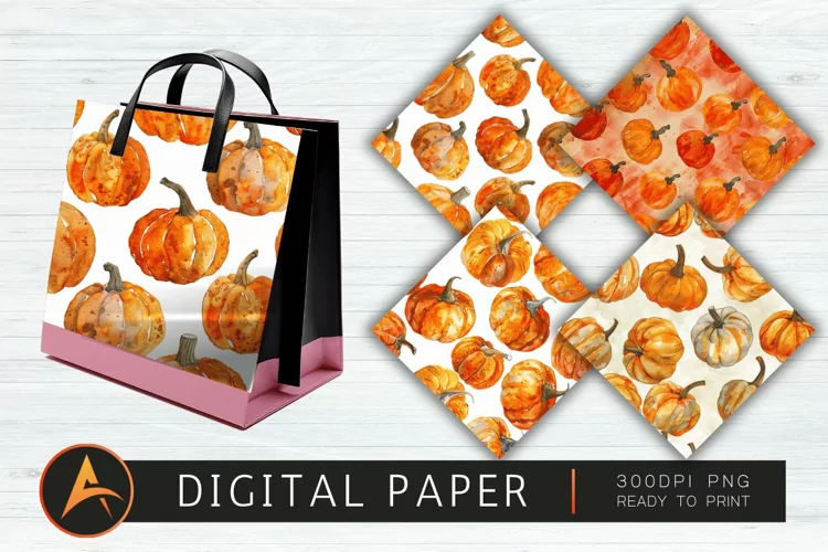 Watercolor Pumpkin Pattern Digital Paper