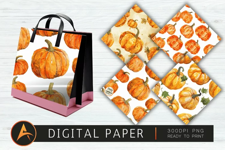 Watercolor Pumpkin Pattern Digital Paper