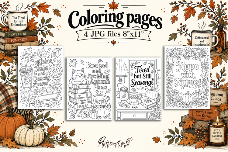 Funny Fall Adult Coloring Pages | Cozy Autumn Quotes