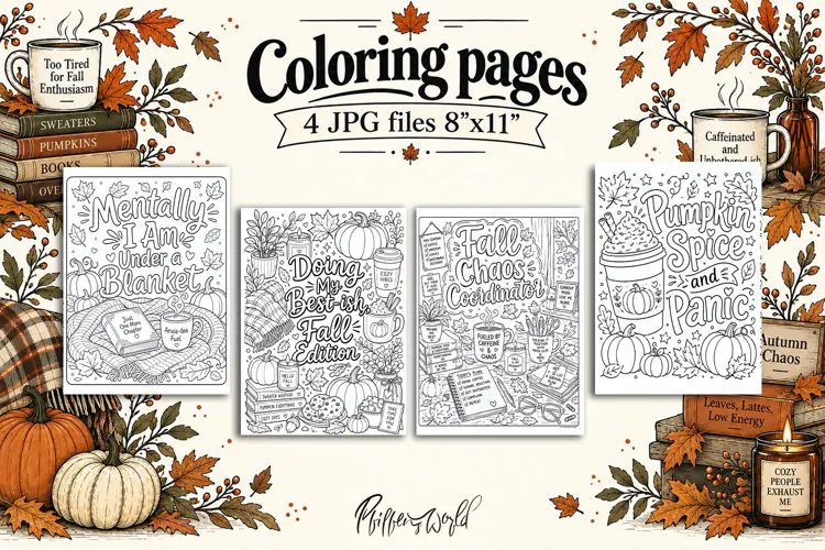 Funny Fall Adult Coloring Pages | Cozy Fall Black and White