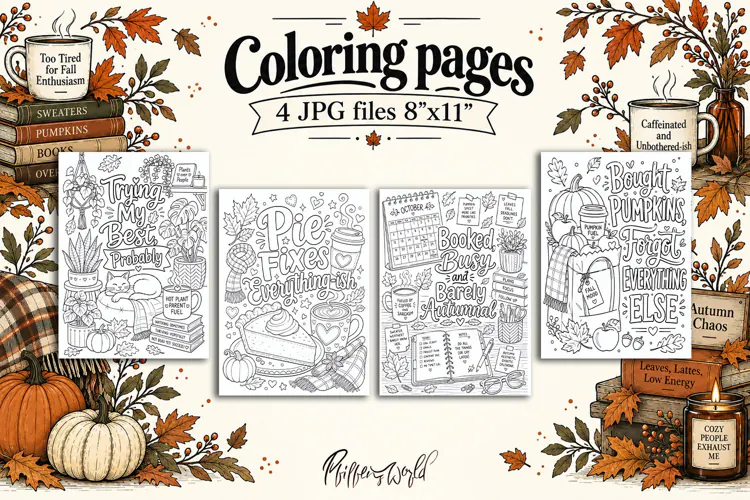 Funny Fall Adult Coloring Pages | Cozy Coffee & Pumpkins