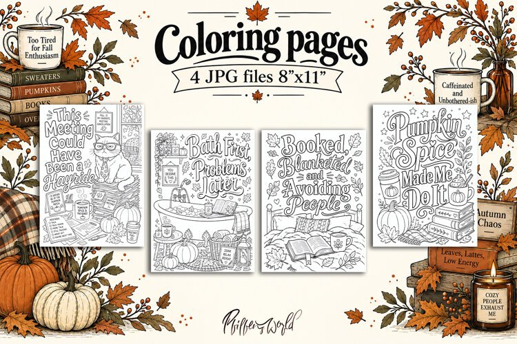 Funny Fall Adult Coloring Pages | Pumpkin Spice example image 1