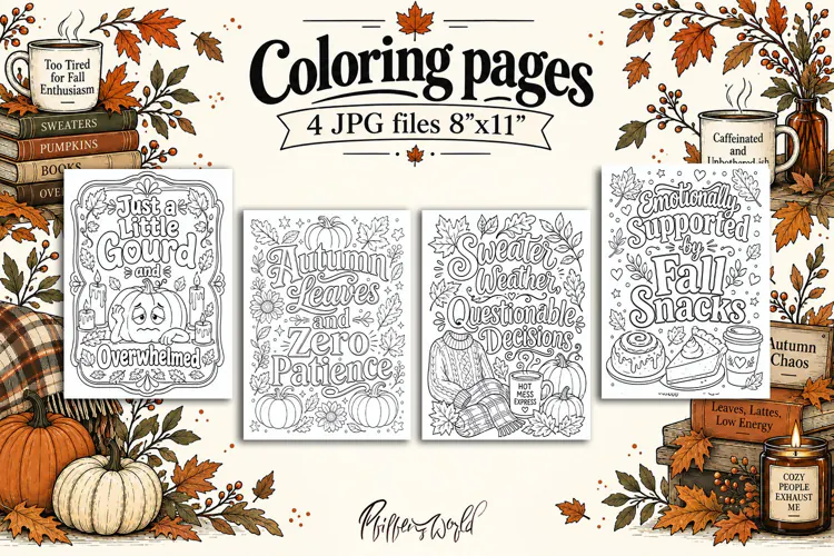Funny Fall Adult Coloring Pages | Sarcastic Fall