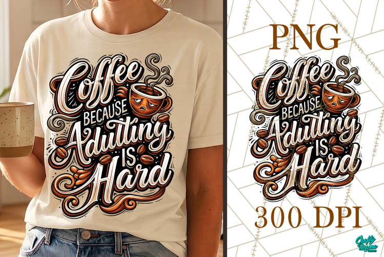 Coffee Because Adulting Is Hard Colorful PNG