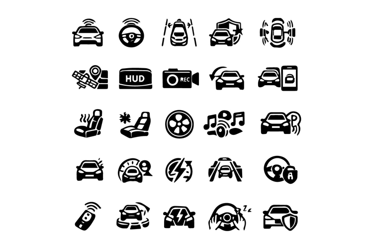 Advanced Car Menu Icons Black and White Set Design example image 1