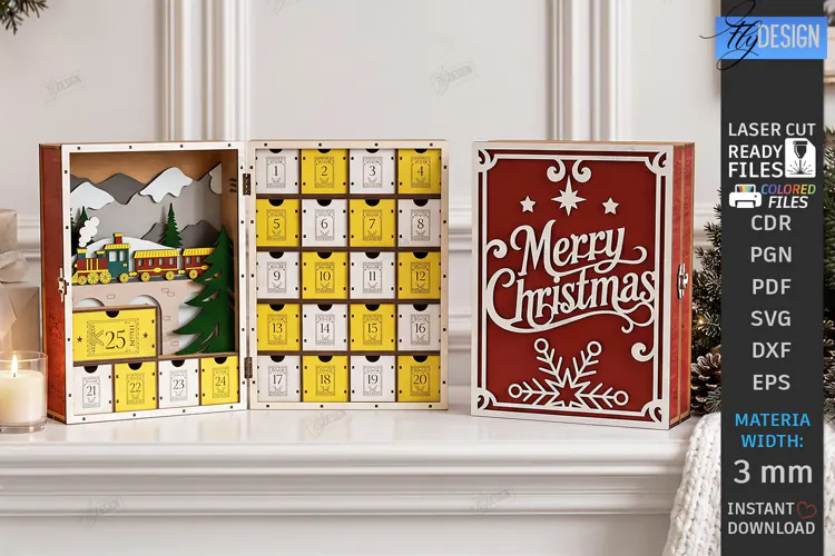 Wooden Christmas Advent Calendar Laser Cut | Layered Holiday