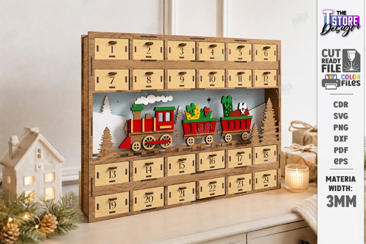 Christmas Advent Calendar Laser Cut | 3D Xmas Countdown SVG example image 1
