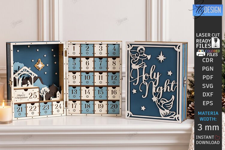 Wooden Christmas Advent Calendar Laser Cut | Layered Holiday example image 1