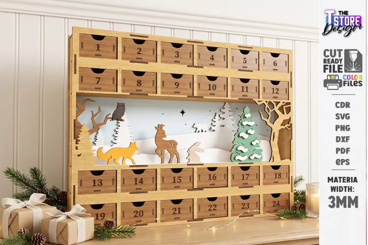Christmas Advent Calendar Laser Cut | 3D Xmas Countdown SVG