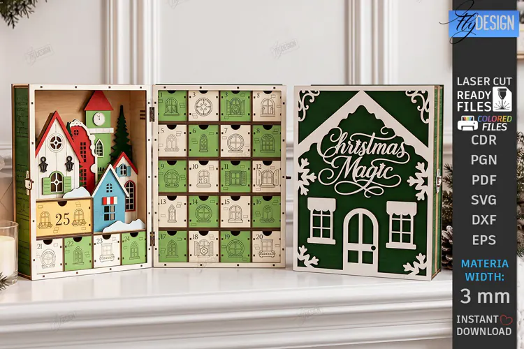 Wooden Christmas Advent Calendar Laser Cut | Layered Holiday