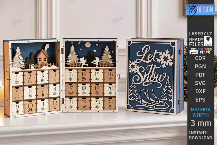 Wooden Christmas Advent Calendar Laser Cut | Layered Holiday
