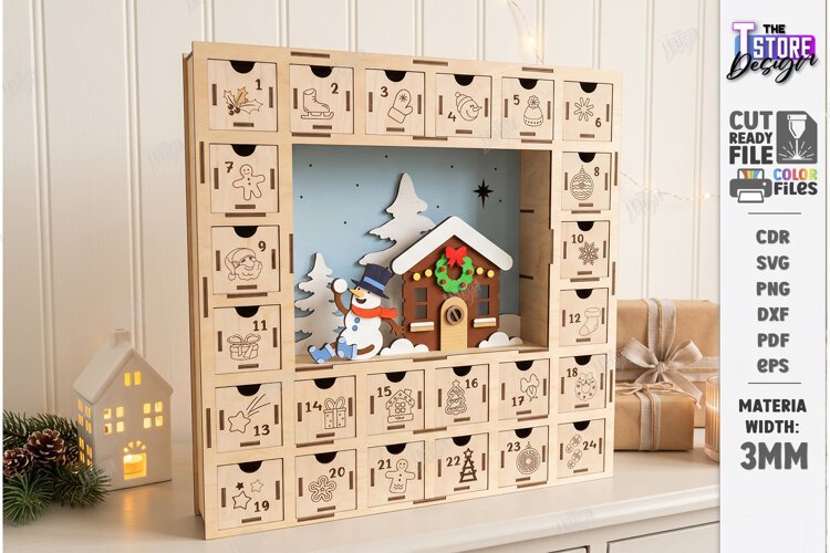 Christmas Advent Calendar Laser Cut | 3D Xmas Countdown SVG example image 1