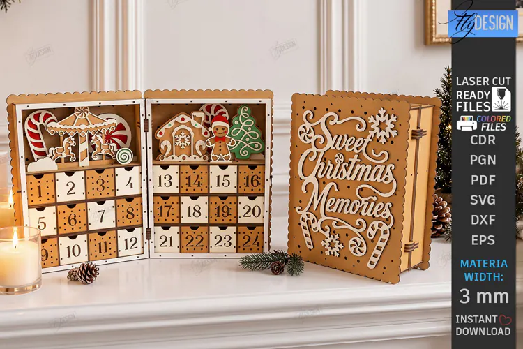 Wooden Christmas Advent Calendar Laser Cut | Layered Holiday