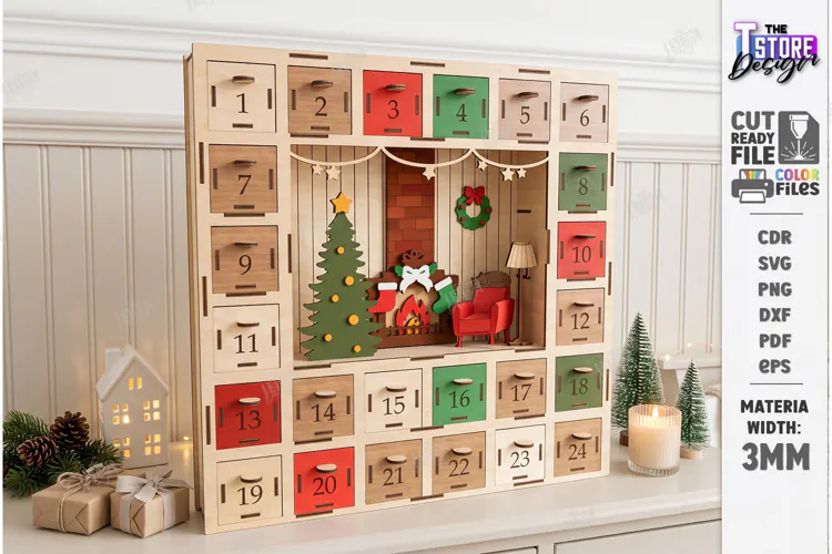 Christmas Advent Calendar Laser Cut | 3D Xmas Countdown SVG