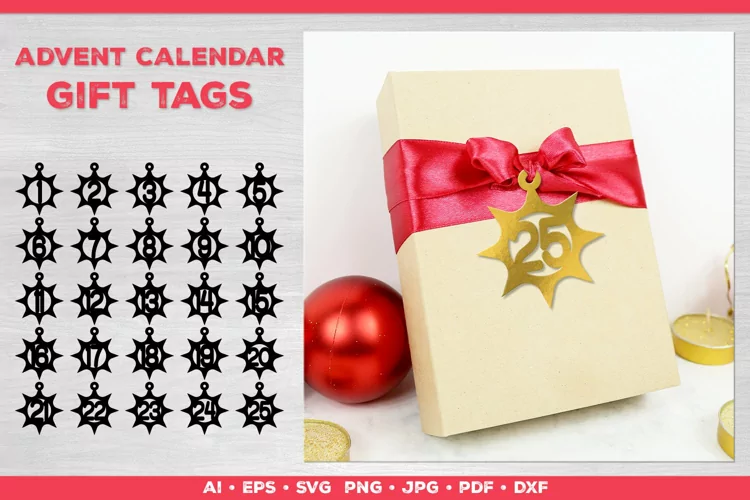 Christmas Gift Tags for Advent Calendar. Advent Calendar SVG