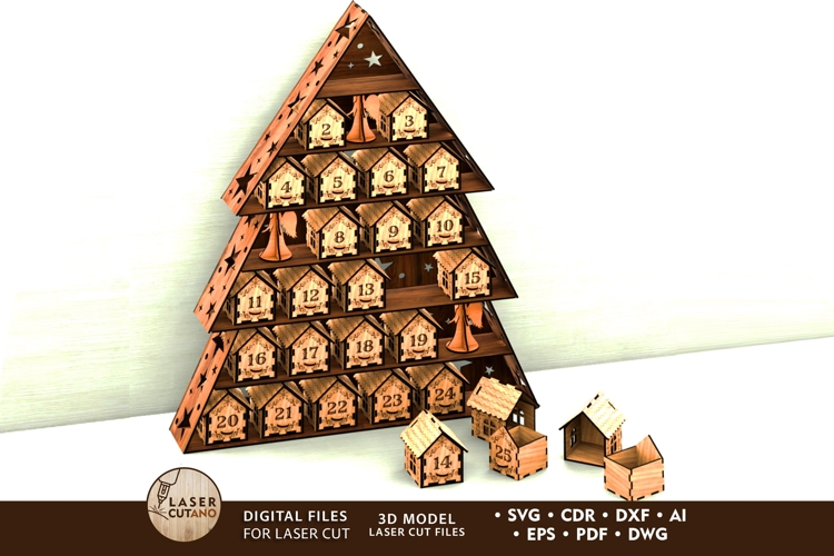 Christmas Advent Calendar Tree - Laser Cut House Countdown