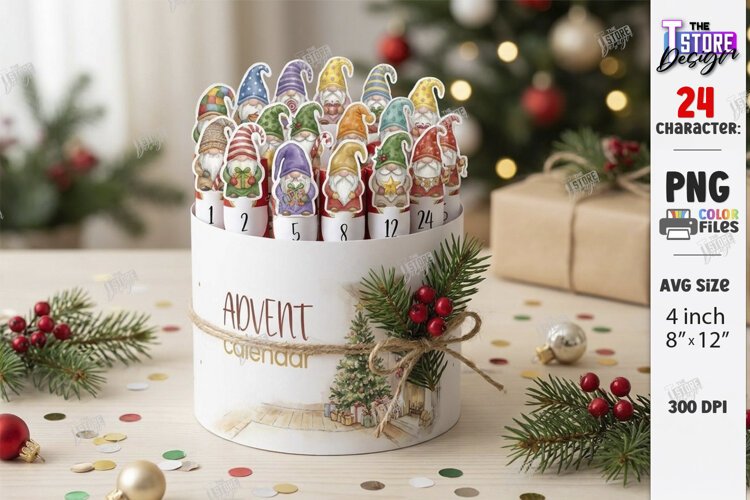 Christmas Chocolate Advent Calendar PNG | Christmas Gnomes example image 1