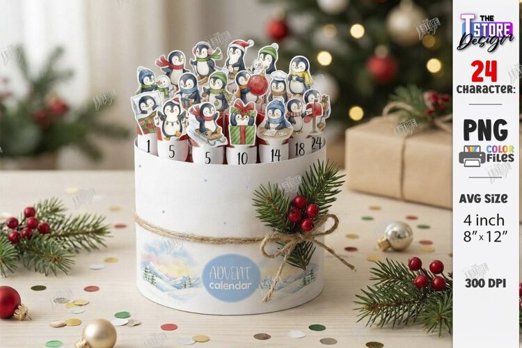 Christmas Chocolate Advent Calendar PNG | Christmas Penguins example image 1