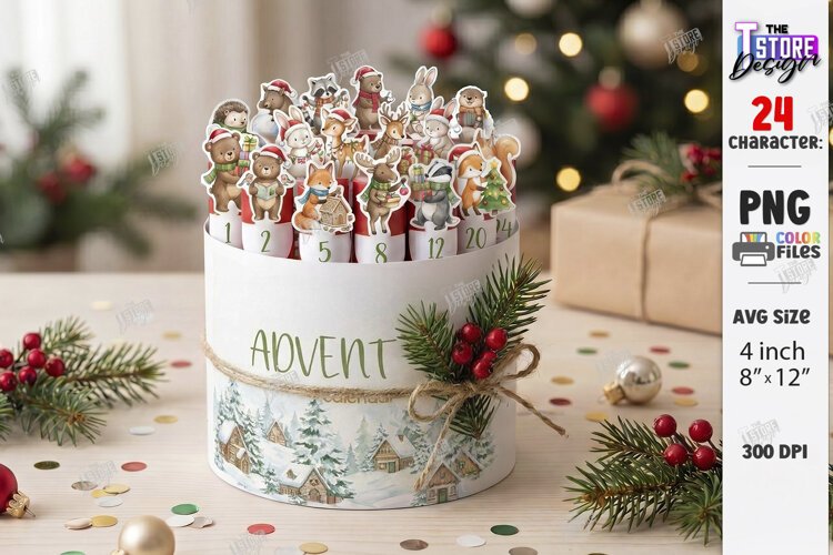 Christmas Chocolate Advent Calendar PNG | Forest Animals SVG example image 1