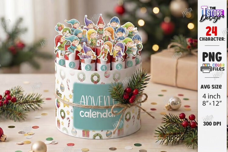 Christmas Chocolate Advent Calendar PNG | Christmas Gnomes example image 1