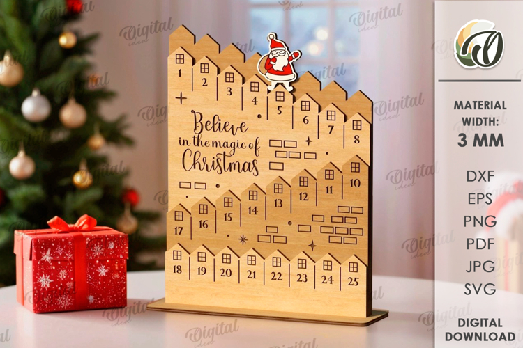 Advent Christmas Calendar Lasercut. Christmas Countdown SVG