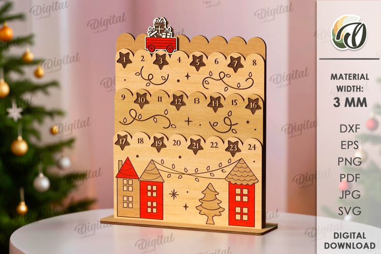 Advent Christmas Calendar Lasercut. Christmas Countdown SVG
