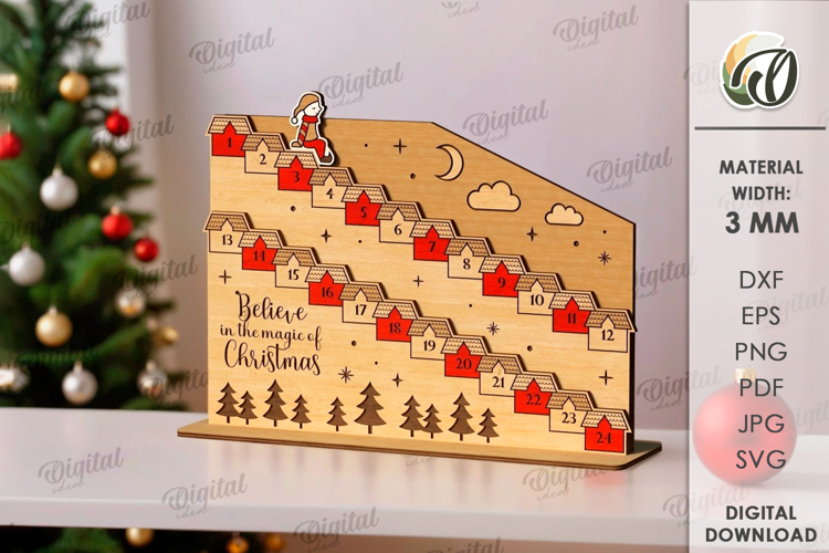 Advent Christmas Calendar Lasercut. Christmas Countdown SVG