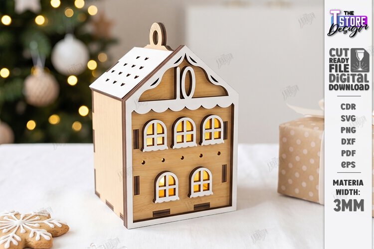 3D Wooden Advent Wreath House Laser Cut | Advent Calendar example image 1