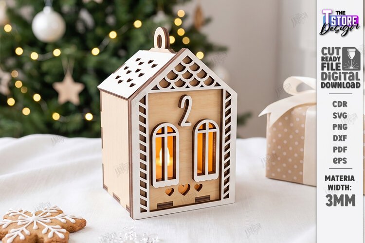 3D Wooden Advent Wreath House Laser Cut | Advent Calendar example image 1
