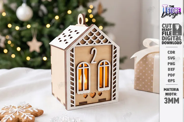 3D Wooden Advent Wreath House Laser Cut | Advent Calendar