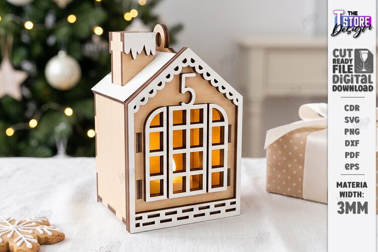 3D Wooden Advent Wreath House Laser Cut | Advent Calendar example image 1