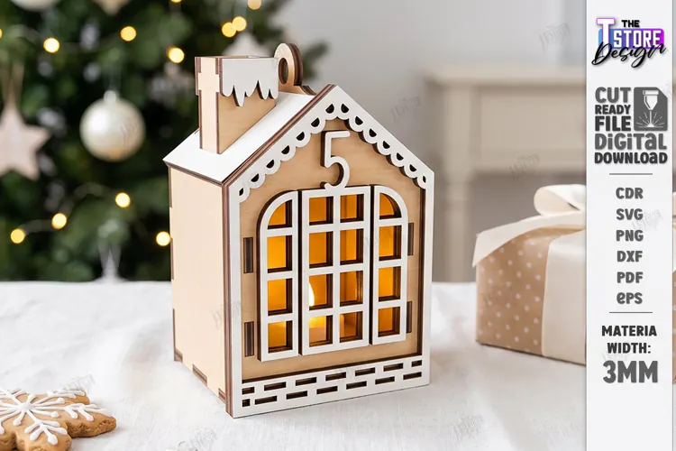 3D Wooden Advent Wreath House Laser Cut | Advent Calendar