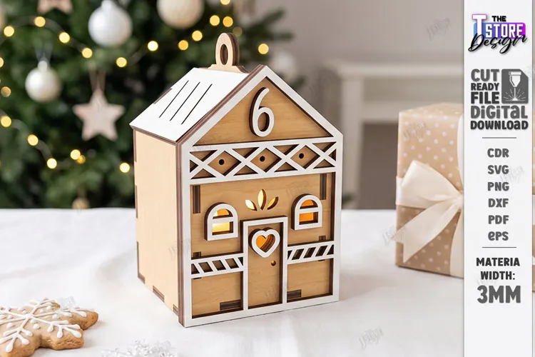 3D Wooden Advent Wreath House Laser Cut | Advent Calendar