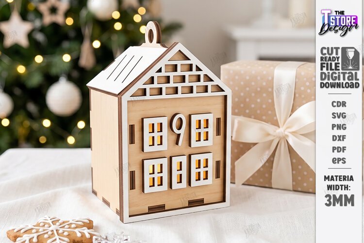 3D Wooden Advent Wreath House Laser Cut | Advent Calendar example image 1