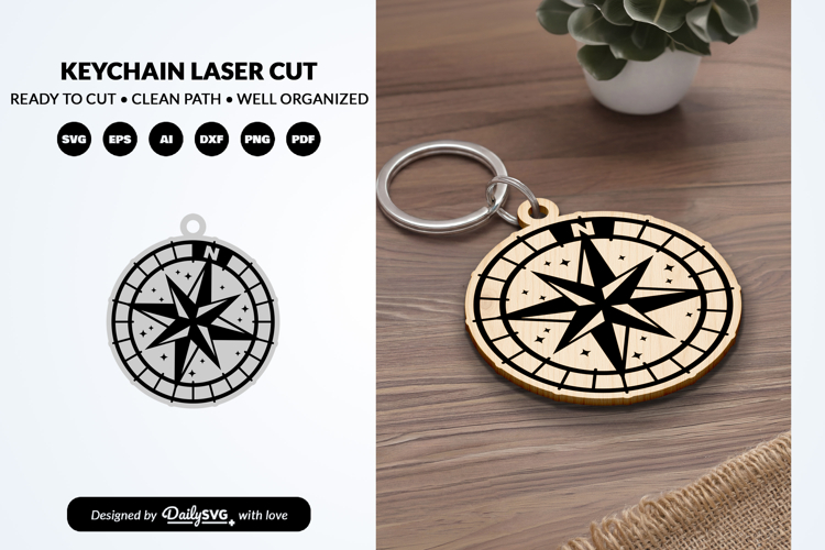 Adventure Compass Keychain Laser Cut SVG