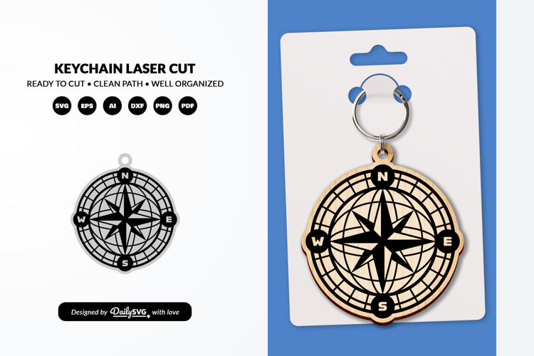 Adventure Compass Keychain Laser Cut SVG