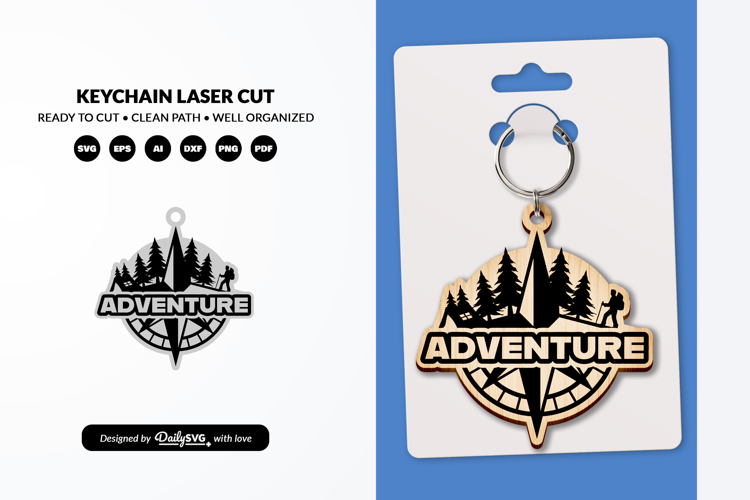 Adventure Compass Keychain Laser Cut SVG